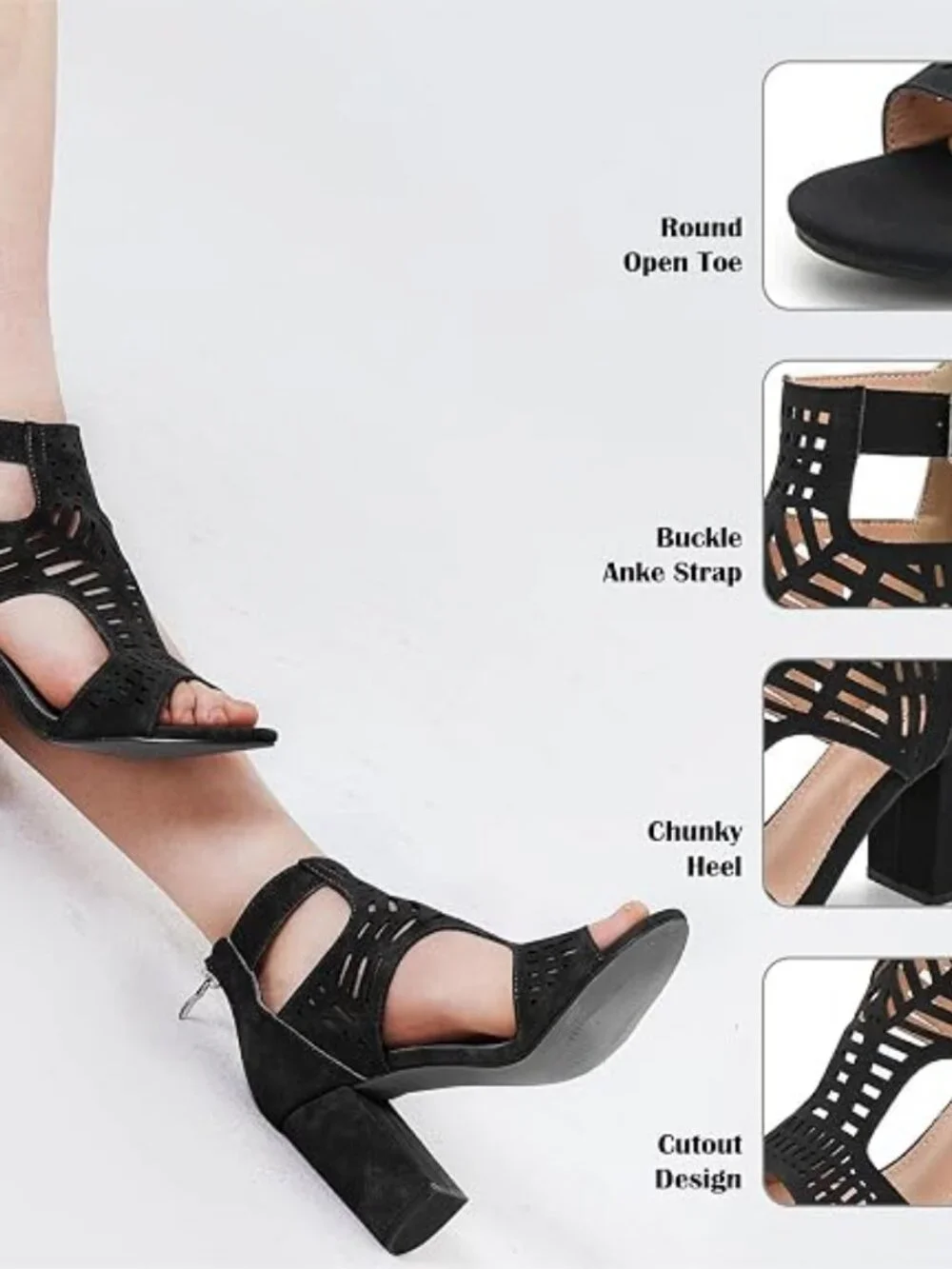 Heeled Sandals for Women Open Toe Chunky Heels for Women Bohemian Cutout Wedge S